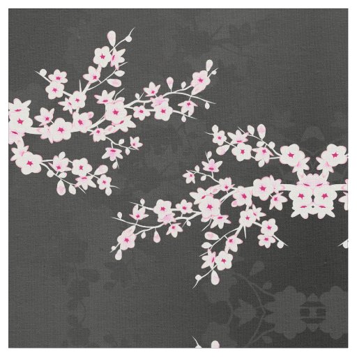 Pink Black Cherry Blossoms Pattern Fabric