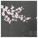 Pink Black Cherry Blossoms Pattern Fabric