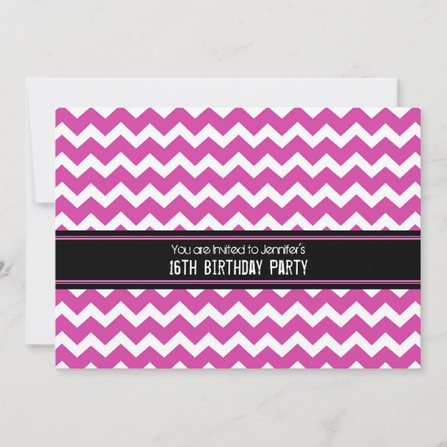 Pink Black Chevron 16th Birthday Party Invitations (Front)
