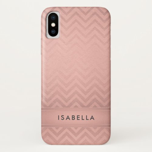 Pink  Black Chevron Faux Rose Gold Foil Monogram iPhone X Case