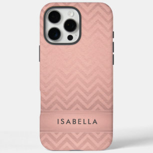 Pink & Black Chevron Faux Rose Gold Foil Monogram iPhone 16 Pro Max Case