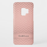 Pink & Black Chevron Faux Rose Gold Foil Monogram Case-Mate Samsung Galaxy S9 Case<br><div class="desc">Protect your cell phone in style with this chic modern Samsung Galaxy S9 Phone Case. Cover design features a pretty pink faux rose gold foil chevron zig-zag pattern with stripe, and your name or other customized text in a simple black typography font. This elegant and trendy metallic look phone case...</div>