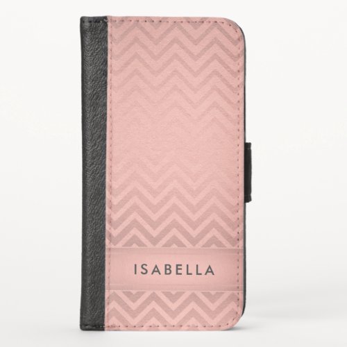 Pink  Black Chevron Faux Rose Gold Foil Monogram iPhone X Wallet Case