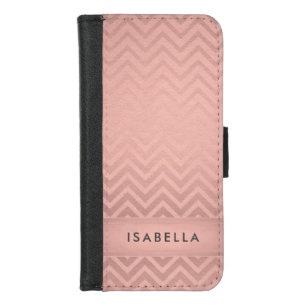 Pink & Black Chevron Faux Rose Gold Foil Monogram iPhone 8/7 Wallet Case