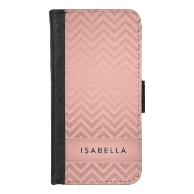Pink & Black Chevron Faux Rose Gold Foil Monogram iPhone Wallet Case (Front)