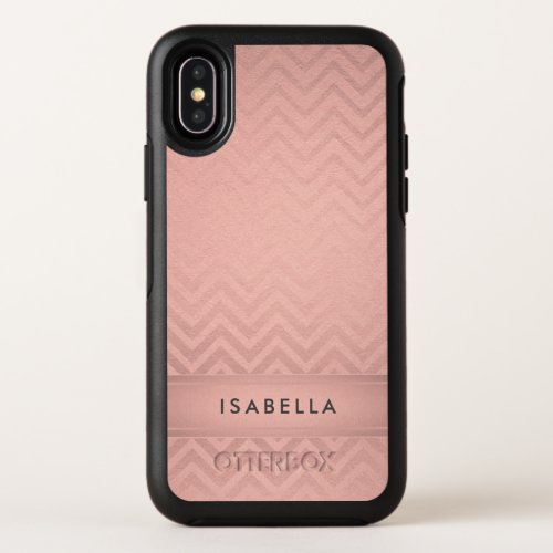 Pink  Black Chevron Faux Rose Gold Foil Monogram OtterBox Symmetry iPhone X Case