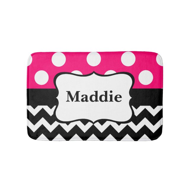 Pink Black Chevron Monogram Bathmat (Front)