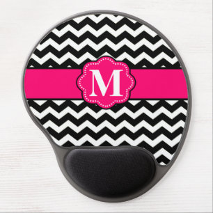 Pink Black Chevron Monogram Mousepad