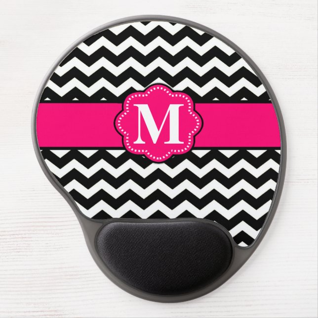 Pink Black Chevron Monogram Mousepad (Front)