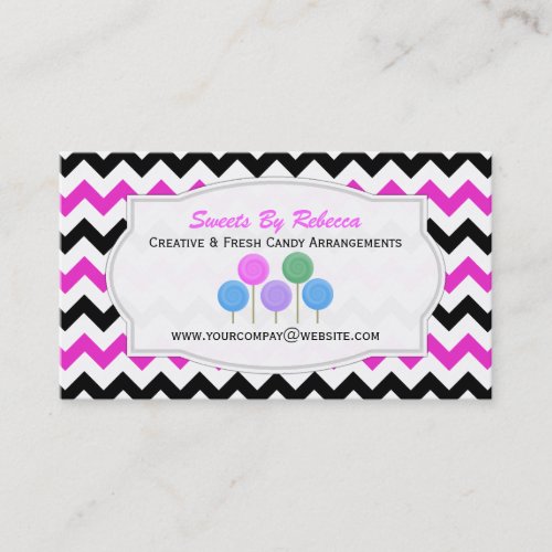 Pink Black Chevron Pattern Candy Business Card