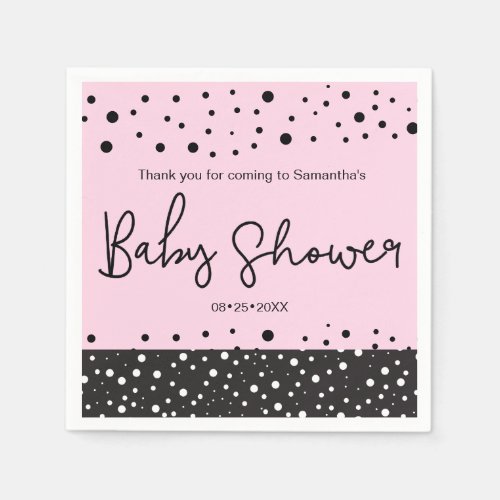 Pink black Chic Confetti Baby shower  Napkins