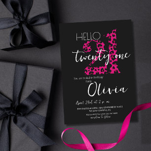 Pink Black Chic Modern Twenty One 21st Birthday Invitation