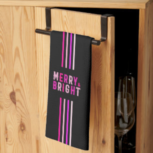Pink Black Christmas Holiday Party Kitchen Towel