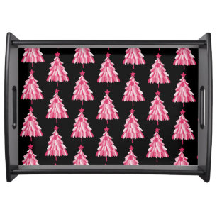 Pink Black Christmas Tree Serving Tray