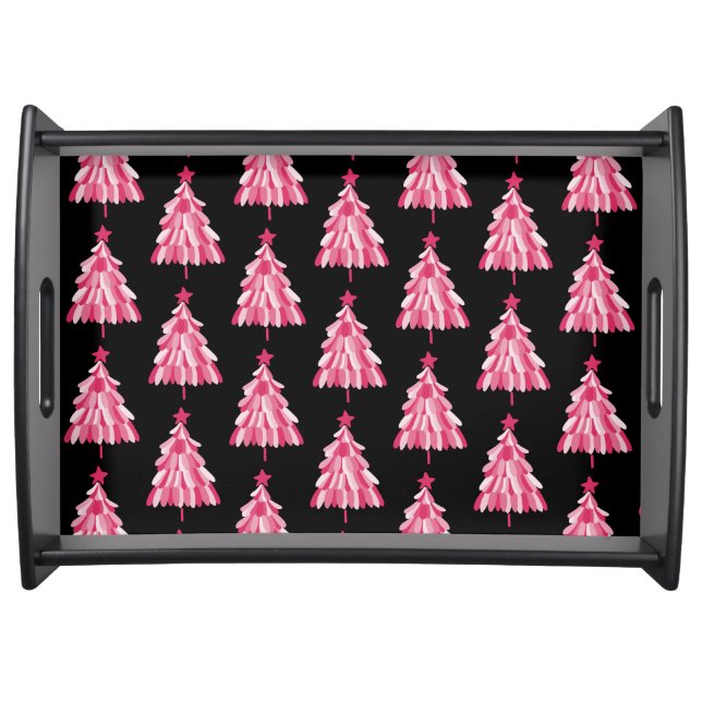 Pink Black Christmas Tree Serving Tray (Front)