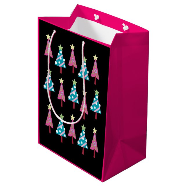 Pink Black Christmas Trees  Gift Bags (Back Angled)