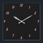 Pink Black Classy Elegant Custom Color Cute Gift Square Wall Clock<br><div class="desc">Printed in classy black and pink custom color background! You may customize as you wish!</div>
