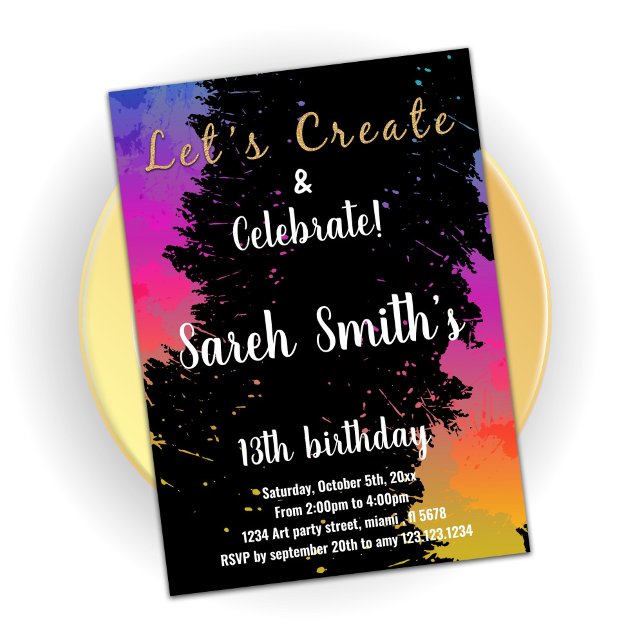 Pink Black Colors Paint Birthday Invitations (Creator Uploaded)