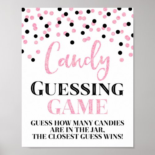 Pink Black Confetti Candy Guessing Game Sign