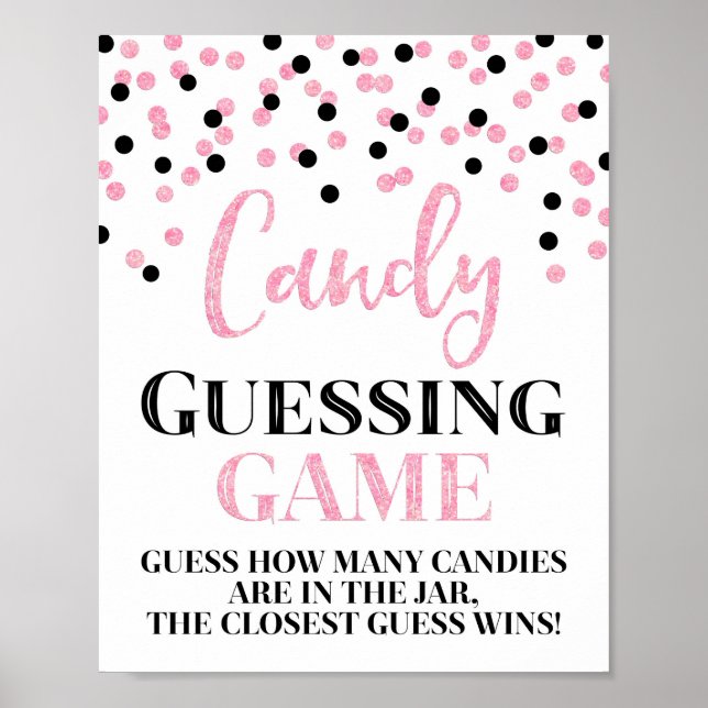 Pink Black Confetti Candy Guessing Game Sign (Front)