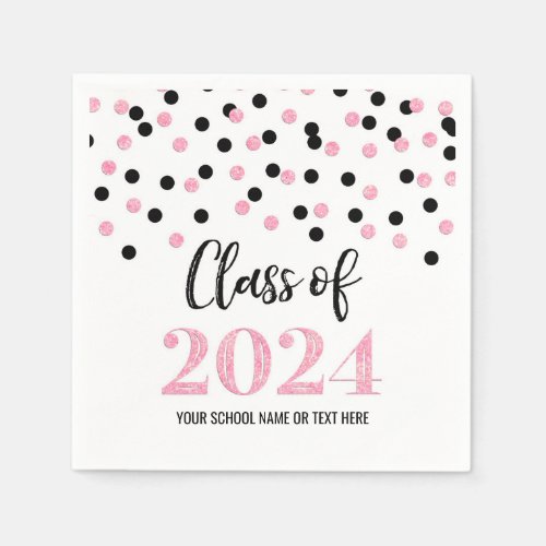 Pink Black Confetti Class of 2024  Napkins