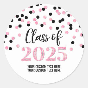 Pink Black Confetti Graduation 2025 Classic Round Sticker