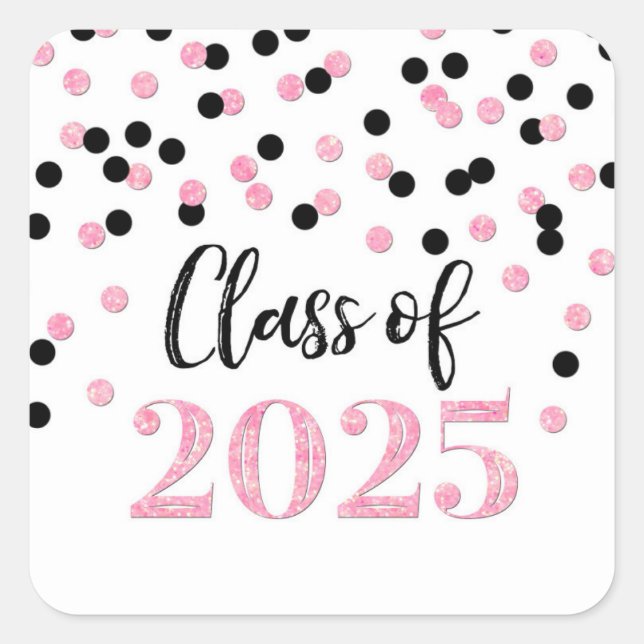 Pink Black Confetti Graduation 2025 Square Sticker (Front)