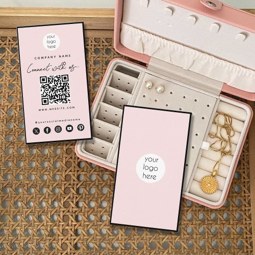 Pink Black Connect With Us QR Code Social Media Business Card