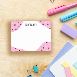 Pink Black Cool Stars Add Name Post-it Notes