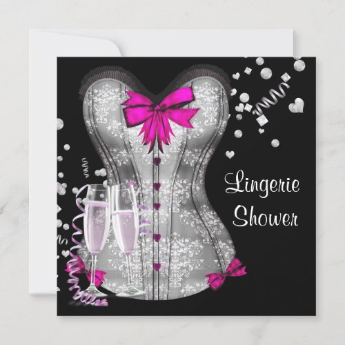 Pink Black Corset Lingerie Bridal Shower Invitation