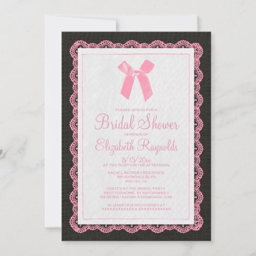 Pink Black Country Burlap Bridal Shower Invitation