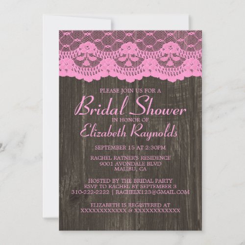 Pink Black Country Lace Bridal Shower Invitations