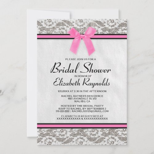 Pink Black Country Lace Bridal Shower Invitations