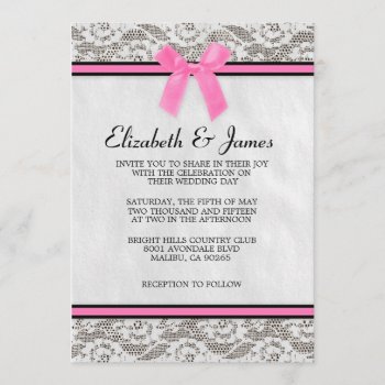 Pink & Black Country Lace Wedding Invitations by topinvitations at Zazzle