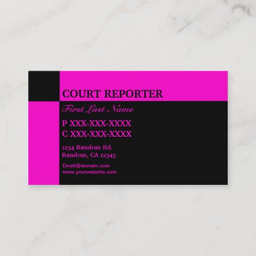 Pink black Court Reporter business cards