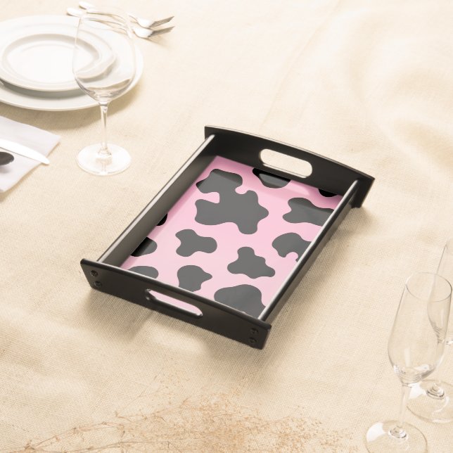 Pink & Black Cow Print Cowgirl Pattern Serving Tray (Front)