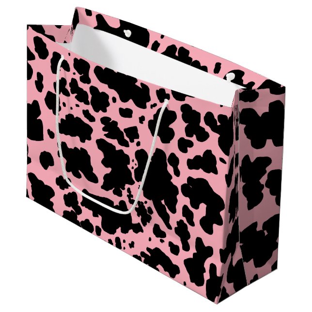 Pink Black Cow Skin Rodeo Animal Print  Large Gift Bag (Front Angled)