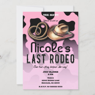 Pink & Black Cowgirl Last Rodeo Bachelorette Invitation