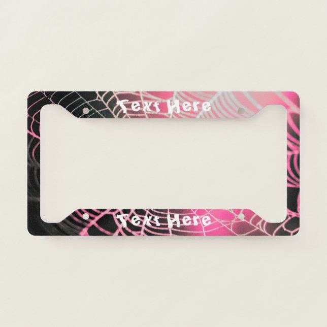 Pink Black Creepy Spooky Spider Web Personalized License Plate Frame (Front)