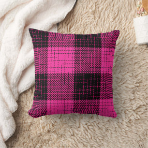 Pink Black Crosshatch Buffalo Check Throw Pillow