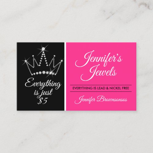 Pink Black Crown Bling Diamond Jewelry Business Card