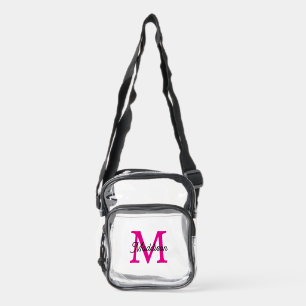 Pink Black Custom Monogram Kids Stadium Approved Clear Crossbody Bag