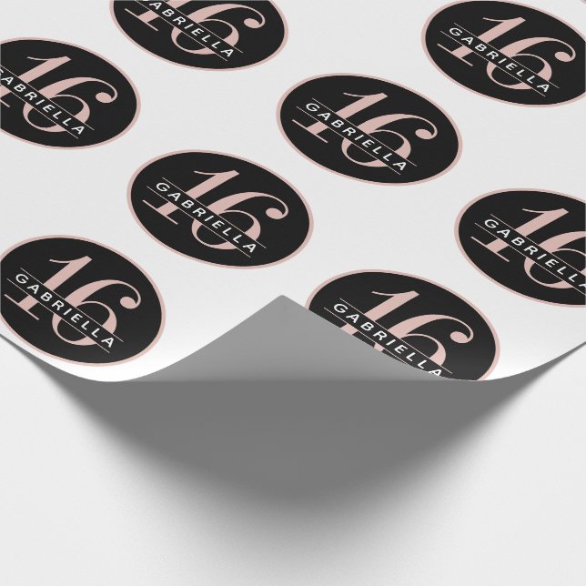 Pink Black Custom Sweet 16th Teen Birthday Wrapping Paper (Corner)