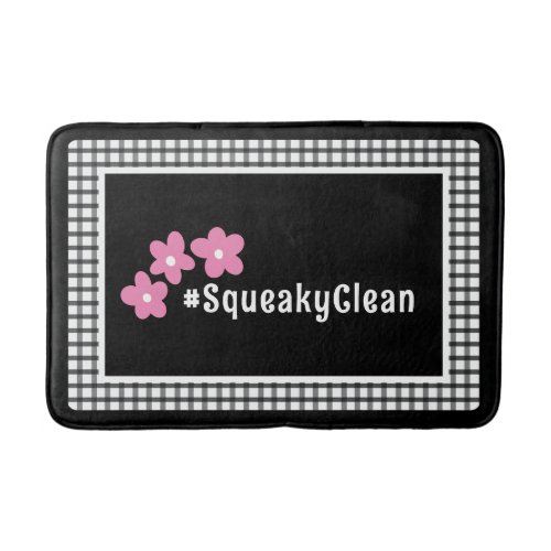 Pink Black Customizable Flowers Hashtag Dorm Room Bath Mat