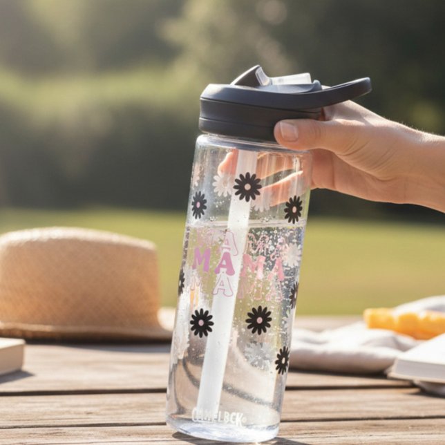 Pink & Black Daisy Mama Water Bottle (Creator Uploaded)