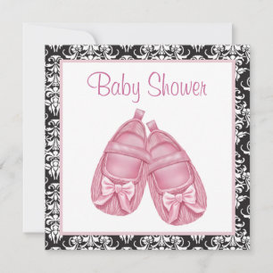 Pink Black Damask Baby Girl Shower Invitation
