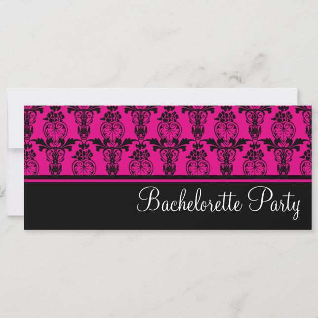 Pink & Black Damask Bachelorette Party Invitation (Front)
