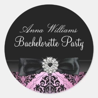 Pink & Black Damask Bachelorette Party Sticker