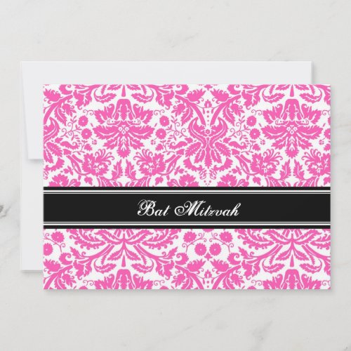 Pink Black Damask Bat Mitzvah Invitations