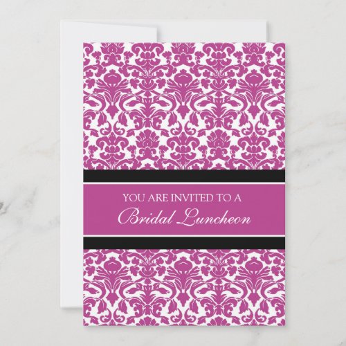 Pink Black Damask Bridal Lunch Invitation Cards